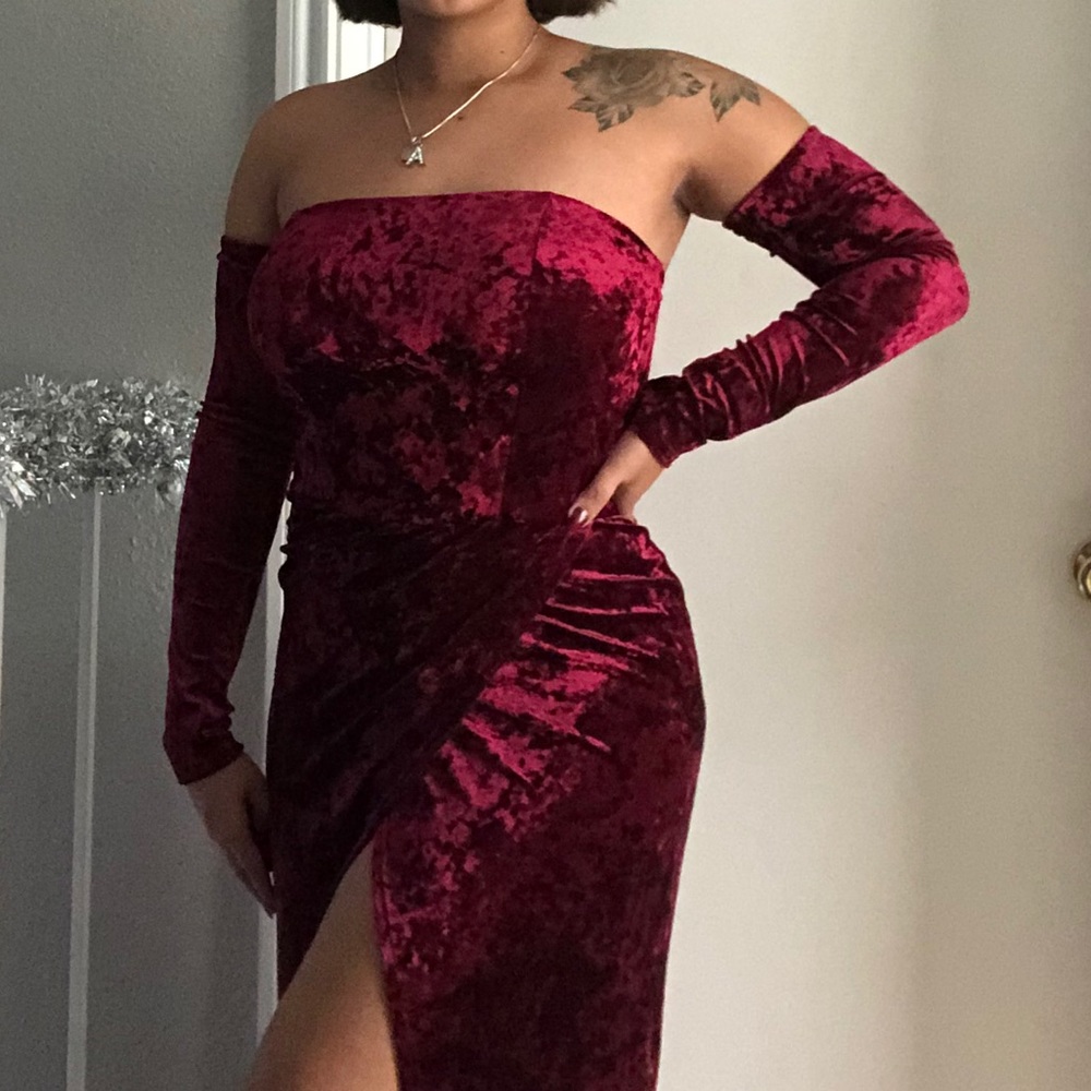High slit velvet dress